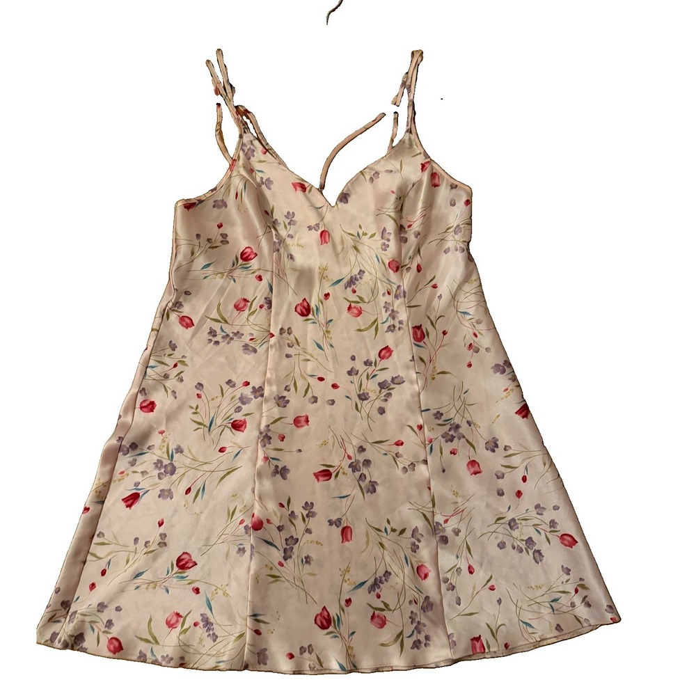 Vintage Jaclyn Smith Floral Satin Slip Nightgown Y2K Coquette Strappy Dress